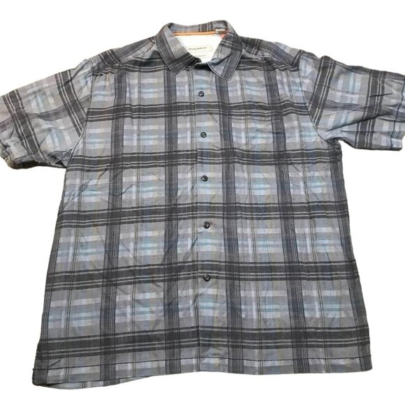 Tommy Bahama Silk Shirt Men’s Size Large Original Fit Plaid Aloha Hawaiian Style - Picture 1 of 6